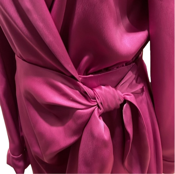 Nanushka Satin Wrap Dress S – Fuchsia Pink EUC, Elegant Belted Silhouette - Picture 7 of 12